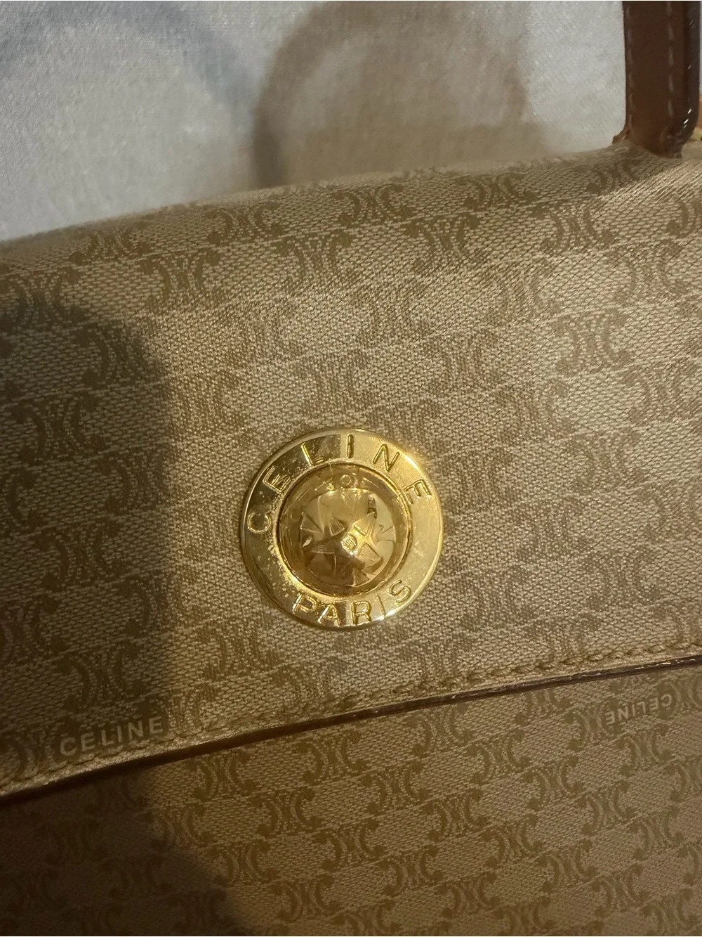 Celine Beige Monogram Triomphe Top-Handle Crossbody